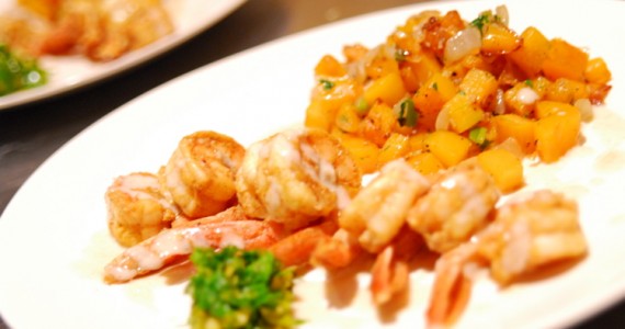 Curry-Dusted Shrimp with Squash Choka