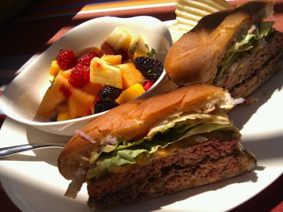 Double Cheeseburger with Fruit Salad