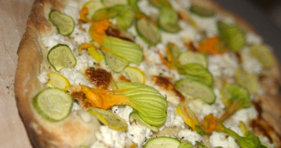 Pizza with Zucchini, Squash, and Blossoms