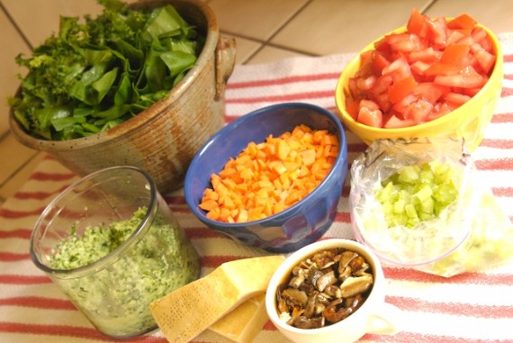 Lots of vegetables prepped and ready to go into the soup