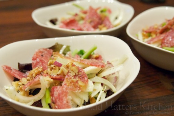 Shaved fennel, red onion and celery salad with salami