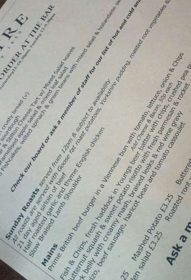 Mitre's Sunday Roast Menu
